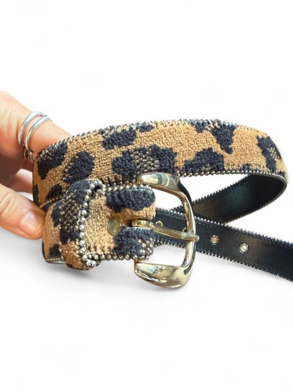 Vintage Leopard Print Beaded Belt - Tan & Black